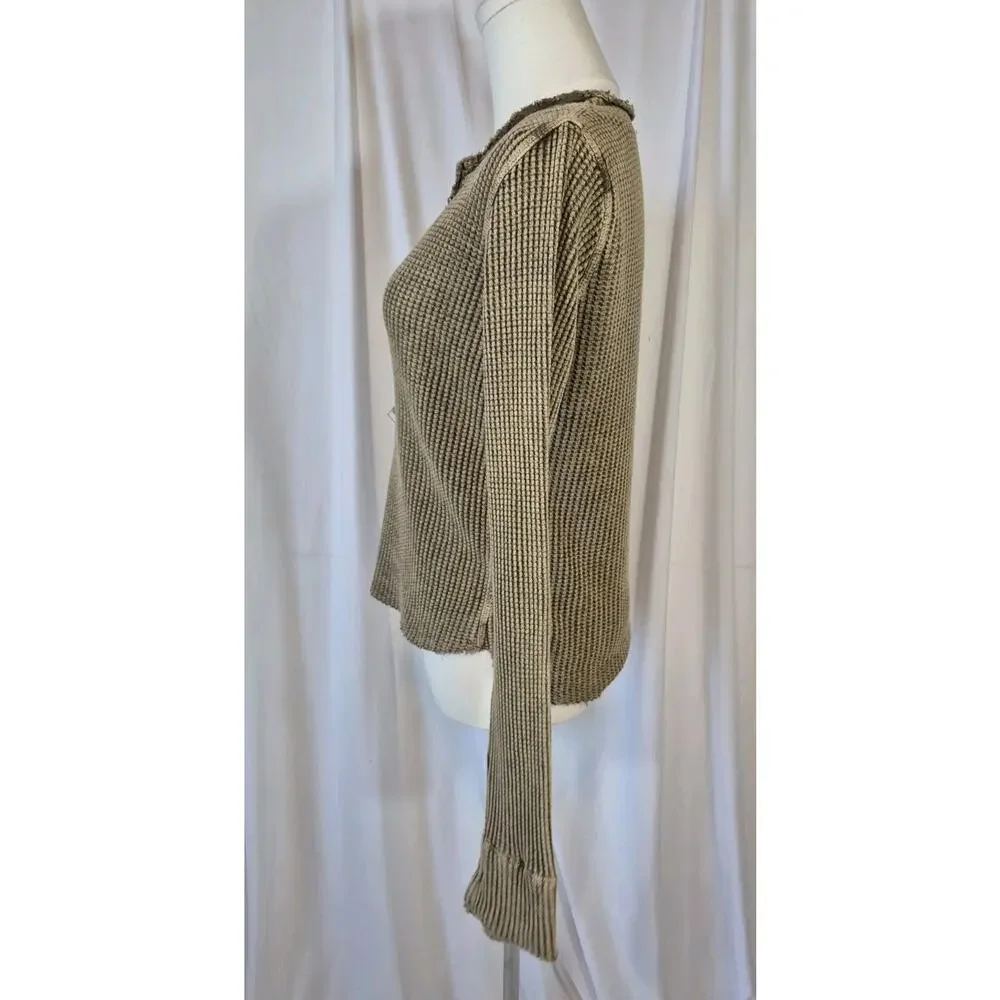 Free People One Colt Henley Green Cotton Thermal Top Small
